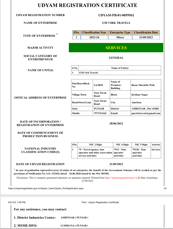 UDYAM Registration Certificate